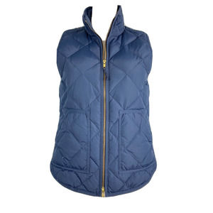J. Crew Vest Womens Sz XS Navy Blue Down Filled Quilted Vest Pockets Gold Zipper